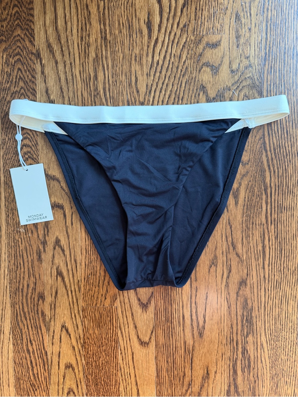 Monday Swimwear Santorini Black Ivory Trim Bikini High Waist Cheeky Bottom
